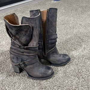 Freebird Charcoal Heeled Boots with Buckle Detail